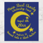 イエローブルーナイトスカイクレセントムーンスターズ夕べ ワインラベル (シングルラベル)