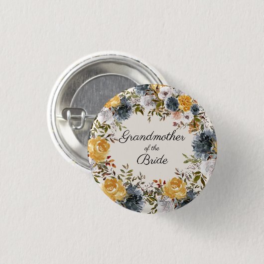 イエローブルーハンド絵を描フローラ祖母の花嫁 缶バッジ (正面&裏面)