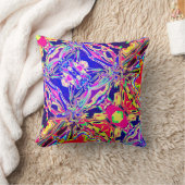 イエローブルーパープルピンクペイズリー対角線パターン クッション (ブランケット)