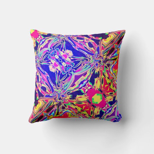 イエローブルーパープルピンクペイズリー対角線パターン クッション (裏面)