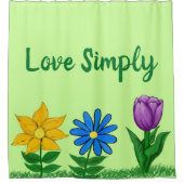 イエローブルーパープルフローラグリーンシャワーカーテン シャワーカーテン (正面)