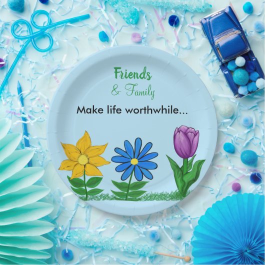 イエローブルーパープルフローラフレンズ家族 ペーパープレート (パーティー)