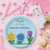 イエローブルーパープルフローラフレンズ家族 ペーパープレート (パーティー)