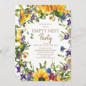 イエローブルーパープルフローラ空の巣パーティー 招待状 (正面/裏面)