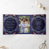 イエローブルーパープルマンダラ結婚インディアンの写真 三つ折り招待状 (内部)