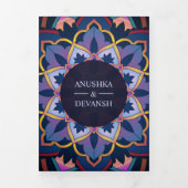 イエローブルーパープルマンダラ結婚インディアンの写真 三つ折り招待状 (カバー)