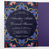 イエローブルーパープルマンダラ結婚インディアンの写真 三つ折り招待状 (内部最初)