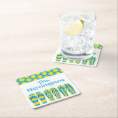 イエローブルービーチサンダルパーソナライズされた紙コースター スクエアペーパーコースター (インサイチュ)