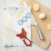 イエローブルーピンクの可愛い手描きキツネハート キッチンタオル (四つ折り)