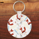 イエローブルーピンクの可愛い手描きキツネハート キーホルダー (正面)