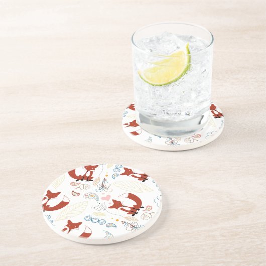 イエローブルーピンクの可愛い手描きキツネハート コースター (側面)