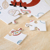 イエローブルーピンクの可愛い手描きキツネハート ジグソーパズル (側面)