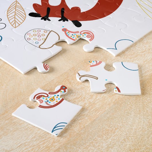 イエローブルーピンクの可愛い手描きキツネハート ジグソーパズル (側面)