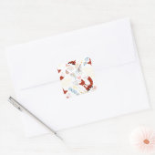 イエローブルーピンクの可愛い手描きキツネハート スクエアシール (封筒)