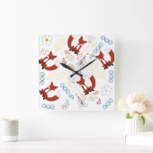 イエローブルーピンクの可愛い手描きキツネハート スクエア壁時計 (ホーム)