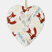 イエローブルーピンクの可愛い手描きキツネハート セラミックオーナメント (右)