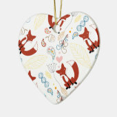 イエローブルーピンクの可愛い手描きキツネハート セラミックオーナメント (左)