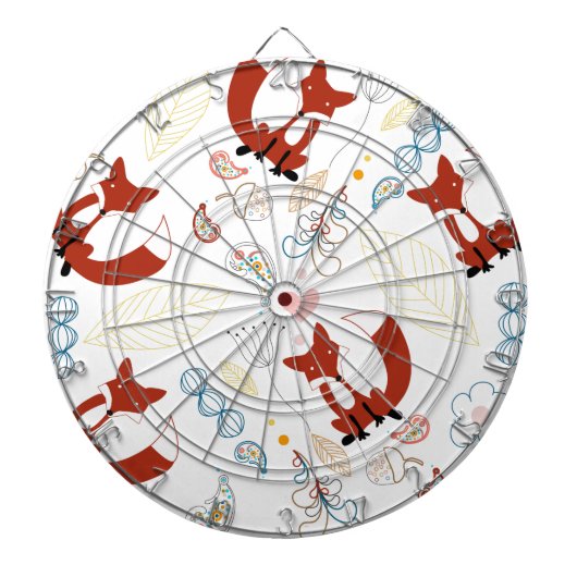 イエローブルーピンクの可愛い手描きキツネハート ダーツボード (正面)