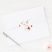 イエローブルーピンクの可愛い手描きキツネハート ハートシール (封筒)