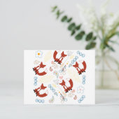 イエローブルーピンクの可愛い手描きキツネハート ポストカード (スタンド正面)