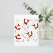 イエローブルーピンクの可愛い手描きキツネハート ポストカード (スタンド正面)