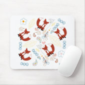 イエローブルーピンクの可愛い手描きキツネハート マウスパッド (マウス)