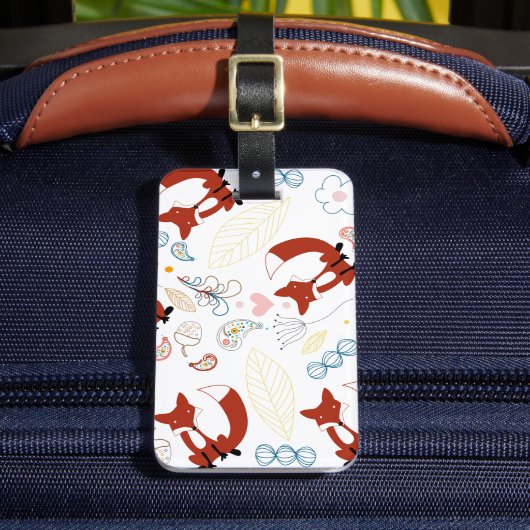 イエローブルーピンクの可愛い手描きキツネハート ラゲッジタグ (正面インサイチュ2)