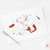 イエローブルーピンクの可愛い手描きキツネハート 楕円形シール (封筒)