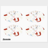 イエローブルーピンクの可愛い手描きキツネハート 楕円形シール (シート)