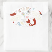 イエローブルーピンクの可愛い手描きキツネハート 楕円形シール (バッグ)