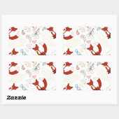 イエローブルーピンクの可愛い手描きキツネハート 長方形シール (シート)