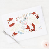 イエローブルーピンクの可愛い手描きキツネハート 長方形シール (封筒)