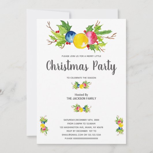 イエローブルーピンククリスマス招待状 招待状 (正面)