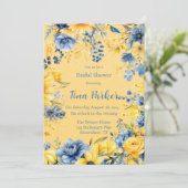 イエローブルーピーニーウォーターカラーブライダルシャワー 招待状 (スタンド正面)