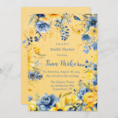 イエローブルーピーニーウォーターカラーブライダルシャワー 招待状 (正面/裏面)