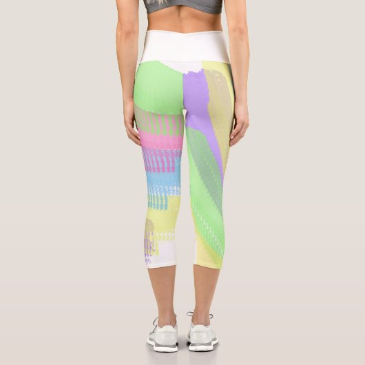 イエローブルーファンキーレッド抽象芸術アートパステルテーマ カプリレギンス (裏面)