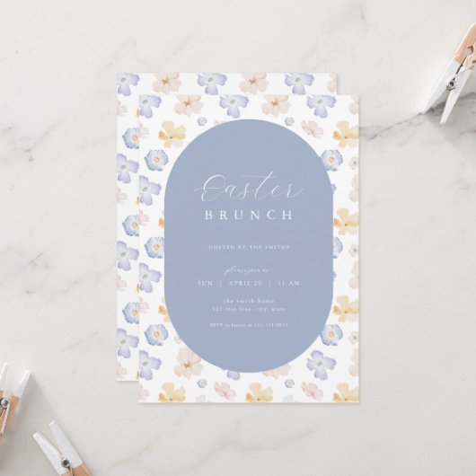 イエローブルーフラワーイースターブランチ招待状 招待状 (正面/裏面インサイチュ)