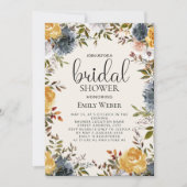 イエローブルーフローラブライダルシャワー招待 招待状 (正面)