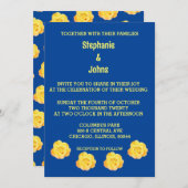 イエローブルーフローラルパターエレガントン結婚ズクラス 招待状 (正面/裏面)