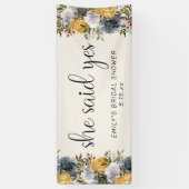 イエローブルーフローラ彼女はYesブライダルシャワー 横断幕 (縦)