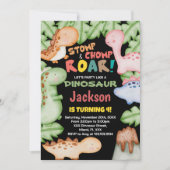 イエローブルーブラック恐竜誕生日招待状 招待状 (正面)