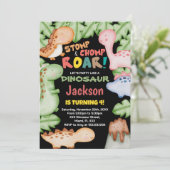 イエローブルーブラック恐竜誕生日招待状 招待状 (スタンド正面)