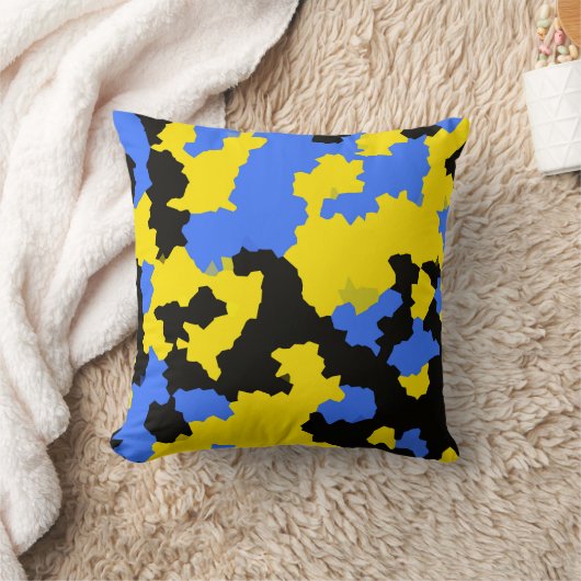 イエローブルーブラック抽象デザイン クッション (ブランケット)