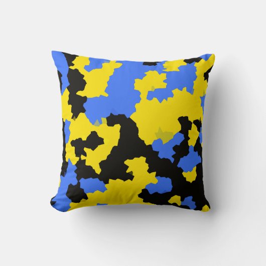 イエローブルーブラック抽象デザイン クッション (正面)