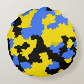 イエローブルーブラック抽象デザイン ラウンドクッション (裏面)