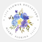 イエローブルーブーケボタニカル差出人住所 ラウンドシール (正面)