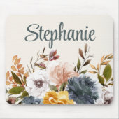 イエローブルーホワイトウォーター色のフローラ緑の名前 マウスパッド (正面)