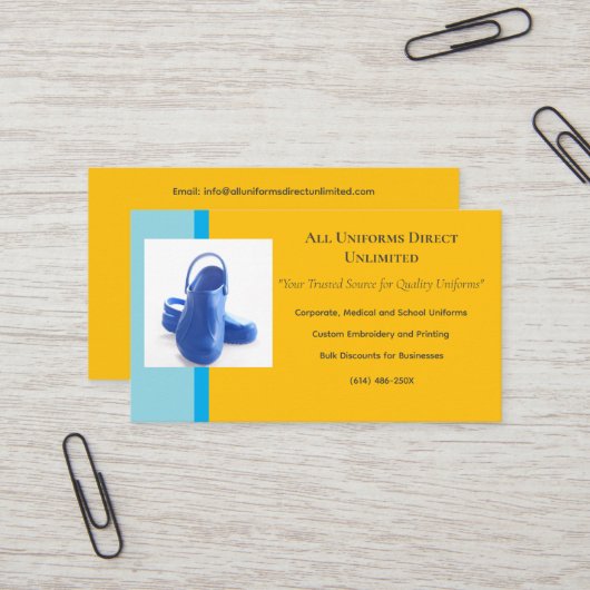 イエローブルーメディカルクロッグユニフォーム 名刺 (正面/裏面インサイチュ)