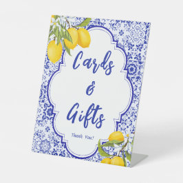 イエローブルーレモンブライダルシャワーカード&ギフト 台座サイン