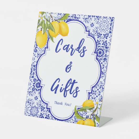 イエローブルーレモンブライダルシャワーカード&ギフト 台座サイン (正面)